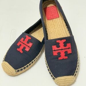 Tory Burch Navy and Red Flats